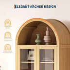 Credenza ad arco da 71" con ante in vetro temperato, 2 cassetti e ripiani regolabili – Naturale