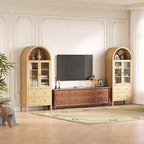 Credenza ad arco da 71" con ante in vetro temperato, 2 cassetti e ripiani regolabili – Naturale