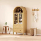 Credenza ad arco da 71" con ante in vetro temperato, 2 cassetti e ripiani regolabili – Naturale