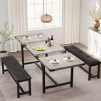 Set Tavolo da Pranzo Allungabile con 2 Panche, Posti 4–6, Stile Industriale