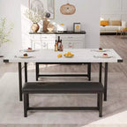 Set Tavolo da Pranzo Allungabile con 2 Panche, Posti 4–6, Stile Industriale