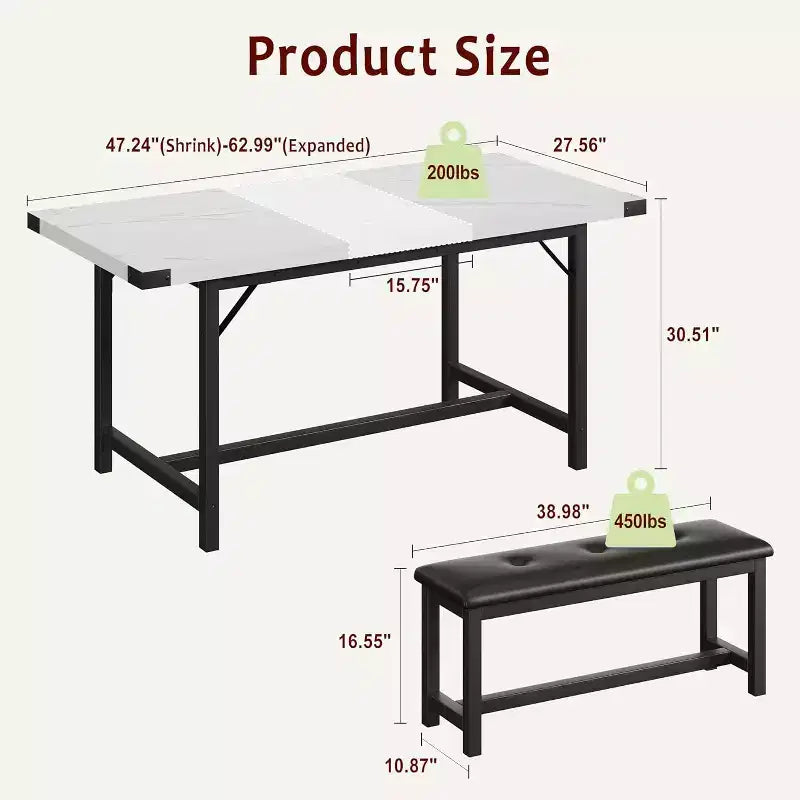 Set Tavolo da Pranzo Allungabile con 2 Panche, Posti 4–6, Stile Industriale