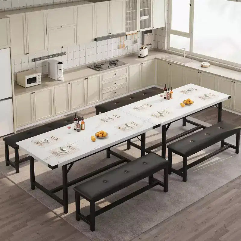 Set Tavolo da Pranzo Allungabile con 2 Panche, Posti 4–6, Stile Industriale