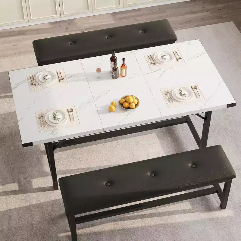 Set Tavolo da Pranzo Allungabile con 2 Panche, Posti 4–6, Stile Industriale