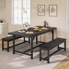 Set Tavolo da Pranzo Allungabile con 2 Panche, Posti 4–6, Stile Industriale