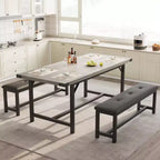 Set Tavolo da Pranzo Allungabile con 2 Panche, Posti 4–6, Stile Industriale