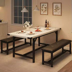 Set Tavolo da Pranzo Allungabile con 2 Panche, Posti 4–6, Stile Industriale