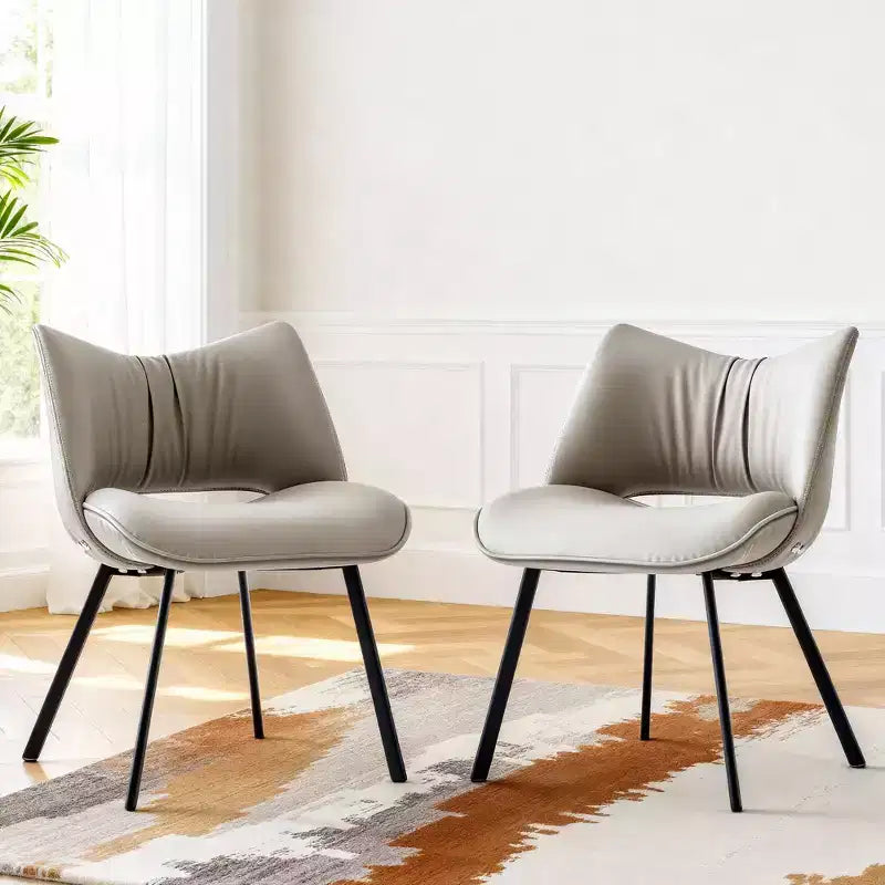 Sedia da pranzo moderna imbottita con schienale curvo e gambe in metallo nero - Grigio chiaro (set da 2)
