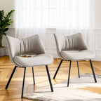 Sedia da pranzo moderna imbottita con schienale curvo e gambe in metallo nero - Grigio chiaro (set da 2)