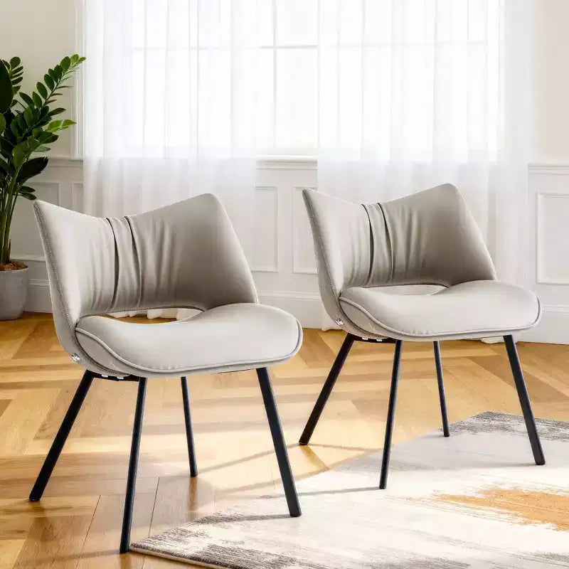 Sedia da pranzo moderna imbottita con schienale curvo e gambe in metallo nero - Grigio chiaro (set da 2)