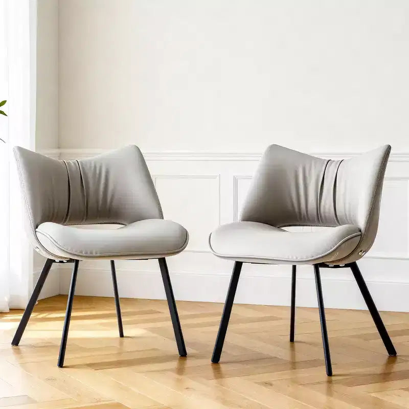 Sedia da pranzo moderna imbottita con schienale curvo e gambe in metallo nero - Grigio chiaro (set da 2)