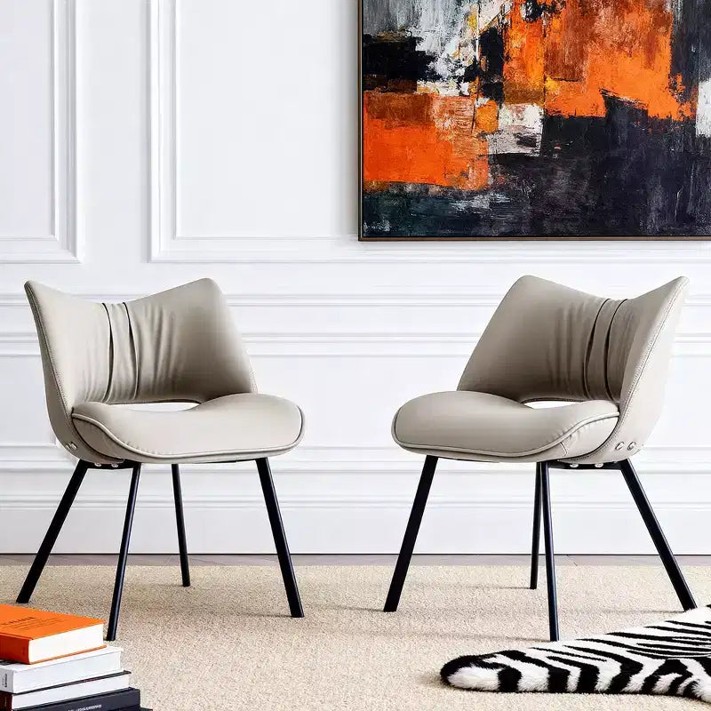 Sedia da pranzo moderna imbottita con schienale curvo e gambe in metallo nero - Grigio chiaro (set da 2)