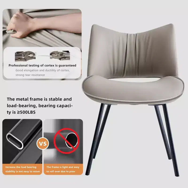 Sedia da pranzo moderna imbottita con schienale curvo e gambe in metallo nero - Grigio chiaro (set da 2)