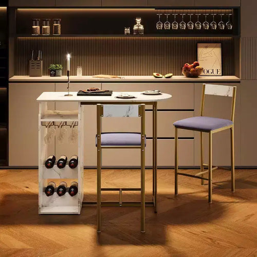 Acekool 3-Piece Modern Bar Set, Built-In Storage, Space-Saving for Kitchen or Apartment