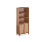 Libreria a 5 ripiani con ante in rattan - Scaffale alto per ufficio e camera da letto