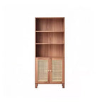 Libreria a 5 ripiani con ante in rattan - Scaffale alto per ufficio e camera da letto