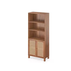 Libreria a 5 ripiani con ante in rattan - Scaffale alto per ufficio e camera da letto