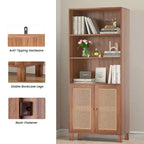 Libreria a 5 ripiani con ante in rattan - Scaffale alto per ufficio e camera da letto