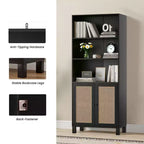 Libreria a 5 ripiani con ante in rattan - Scaffale alto per ufficio e camera da letto