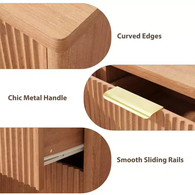 Comò in legno a 6 cassetti con maniglie dorate