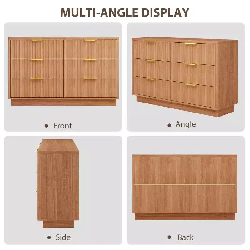 Comò in legno a 6 cassetti con maniglie dorate
