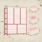 Cassettiera in Tessuto Alta 122 cm con 15 Cassetti, Struttura in Acciaio e Piano in Legno