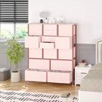 Cassettiera in Tessuto Alta 122 cm con 15 Cassetti, Struttura in Acciaio e Piano in Legno