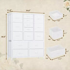 Cassettiera in Tessuto Alta 122 cm con 15 Cassetti, Struttura in Acciaio e Piano in Legno