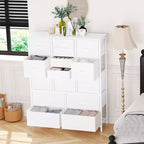 Cassettiera in Tessuto Alta 122 cm con 15 Cassetti, Struttura in Acciaio e Piano in Legno