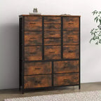 Cassettiera in Tessuto Alta 122 cm con 15 Cassetti, Struttura in Acciaio e Piano in Legno