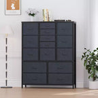 Cassettiera in Tessuto Alta 122 cm con 15 Cassetti, Struttura in Acciaio e Piano in Legno