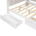 Daybed matrimoniale con cassetti portaoggetti, ripiani, luce LED, stazione di ricarica, scrivania e testiera imbottita
