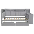 Daybed matrimoniale con cassetti portaoggetti, ripiani, luce LED, stazione di ricarica, scrivania e testiera imbottita