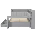 Daybed matrimoniale con cassetti portaoggetti, ripiani, luce LED, stazione di ricarica, scrivania e testiera imbottita