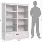 Libreria in legno alta 64 pollici con 3 cassetti e 4 ripiani aperti
