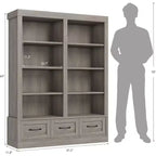 Libreria in legno alta 64 pollici con 3 cassetti e 4 ripiani aperti