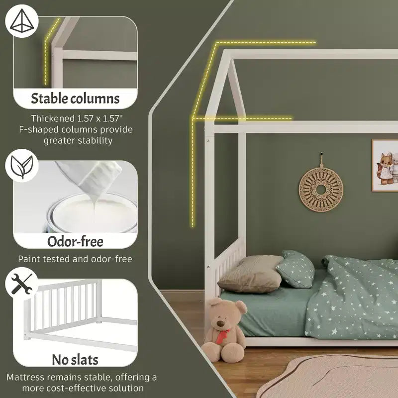 GDFStudio Joseph, Struttura Letto Singolo in Metallo con Forma a Casetta e Sponde di Protezione