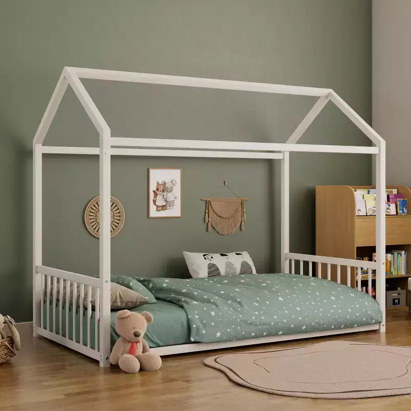 GDFStudio Joseph, Struttura Letto Singolo in Metallo con Forma a Casetta e Sponde di Protezione