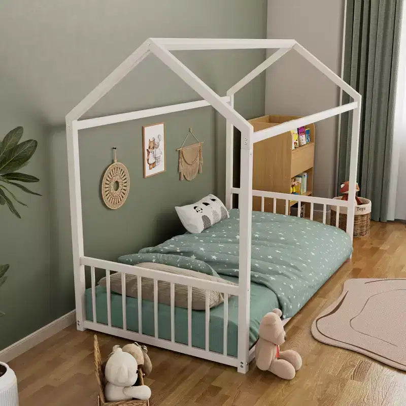 GDFStudio Joseph, Struttura Letto Singolo in Metallo con Forma a Casetta e Sponde di Protezione