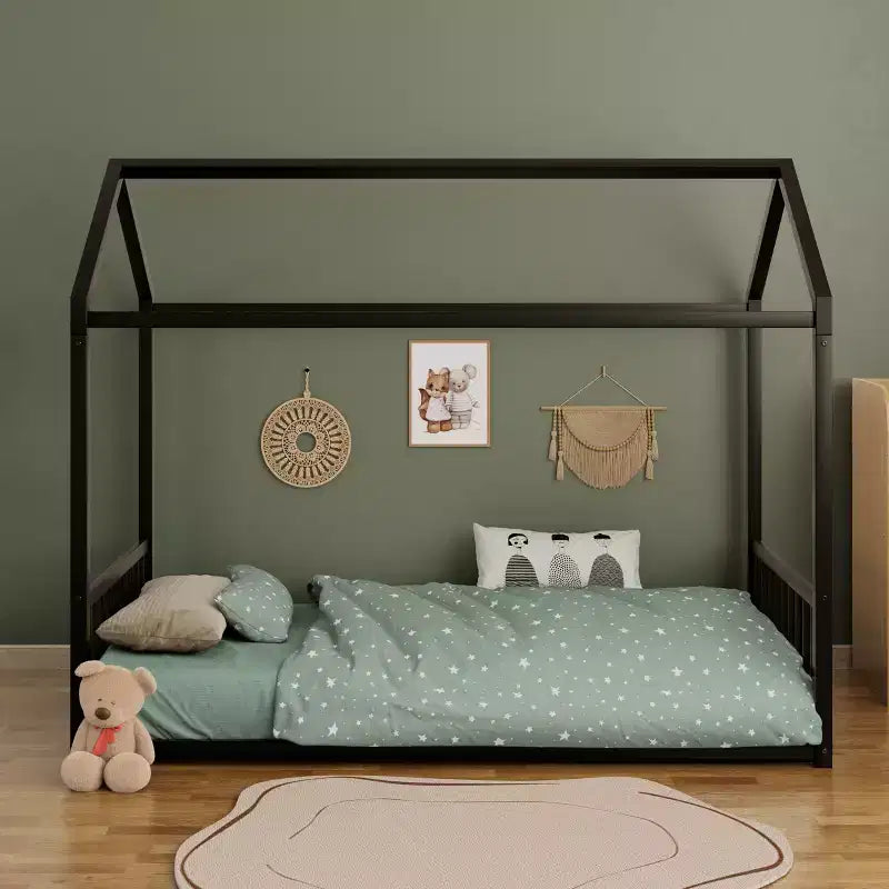 GDFStudio Joseph, Struttura Letto Singolo in Metallo con Forma a Casetta e Sponde di Protezione
