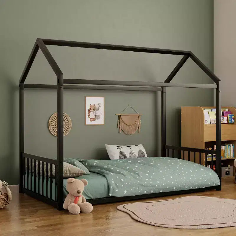 GDFStudio Joseph, Struttura Letto Singolo in Metallo con Forma a Casetta e Sponde di Protezione