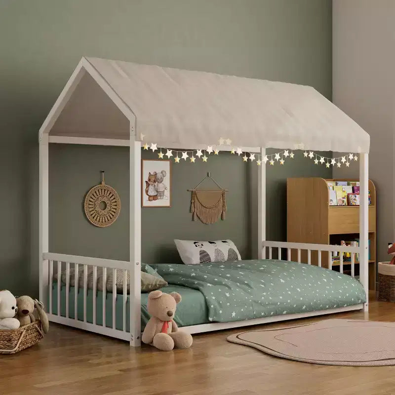 GDFStudio Joseph, Struttura Letto Singolo in Metallo con Forma a Casetta e Sponde di Protezione