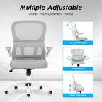 Sedia da ufficio ergonomica in rete con supporto lombare, braccioli ribaltabili e ruote