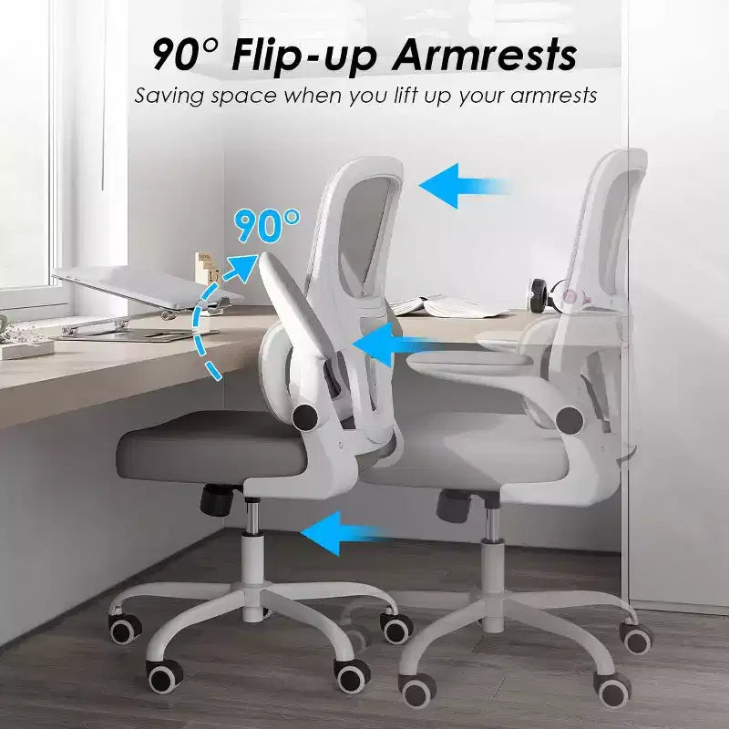 Sedia da ufficio ergonomica in rete con supporto lombare, braccioli ribaltabili e ruote
