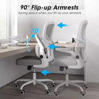 Sedia da ufficio ergonomica in rete con supporto lombare, braccioli ribaltabili e ruote