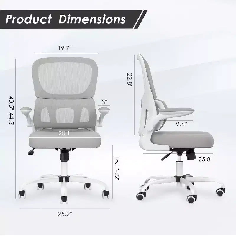 Sedia da ufficio ergonomica in rete con supporto lombare, braccioli ribaltabili e ruote