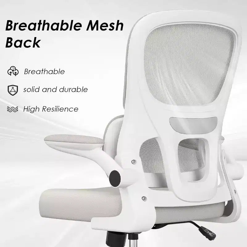 Sedia da ufficio ergonomica in rete con supporto lombare, braccioli ribaltabili e ruote