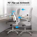 Sedia da ufficio ergonomica in rete con supporto lombare, braccioli ribaltabili e ruote