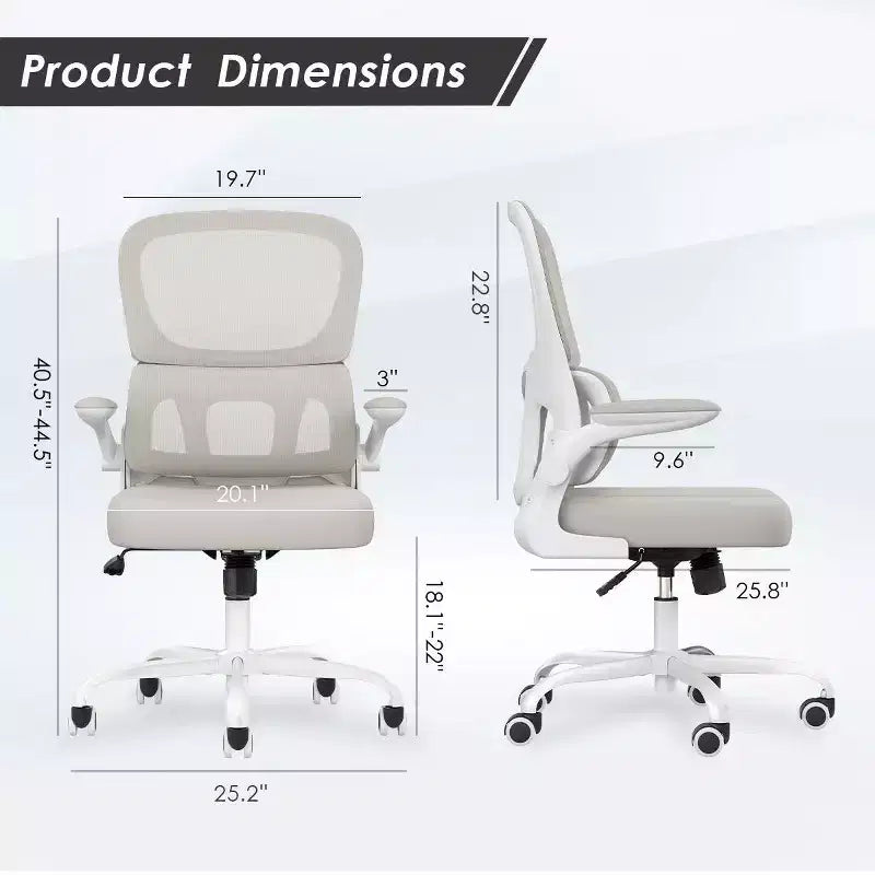 Sedia da ufficio ergonomica in rete con supporto lombare, braccioli ribaltabili e ruote