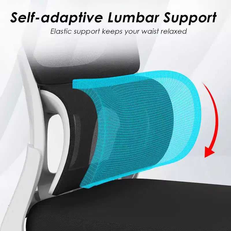 Sedia da ufficio ergonomica in rete con supporto lombare, braccioli ribaltabili e ruote